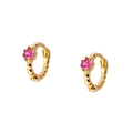 Minimalist gold beaded hoop earrings with pink crystal stones and S925 silver needles - Rose Red Gold