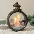 Detail of vintage Christmas lantern with LED candles and snowman scenery on white snow - Large / Snowman Bronze