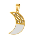 Close-up of crescent moon pendant with crystal diamonds and white enamel in 18k gold - HD-84 Enamel Crescent Moon Pendant Only (Without Chain)