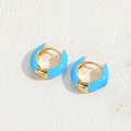Minimalist gold huggie hoop earrings with bright blue enamel finish for women - Blue