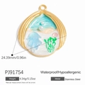 Scallop shell charm in 18K gold plated stainless steel with blue resin and pearls - Aqua Blue Shell Pendant (PJ91754)