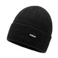 Bonnet en tricot noir pour homme avec texture côtelée et étiquette métallique argentée - Réglable / Gris Chiné