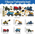 Pegatinas de pared de vehículos de construcción con excavadoras y camiones y sus medidas - Serie de Vehículos de Construcción (30*90cm) / Juego de 19 piezas/Hoja