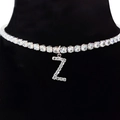Silver choker necklace featuring a letter Z pendant with sparkling cubic zirconia - Letter Z [Silver]