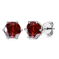 S925 sterling silver stud earrings with 1 carat round cut red moissanite in classic 6-prong setting - Garnet Red (1CT*2)