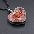 Heart-shaped pendant necklace with red crystal stones and black cord strap - Goldstone (Synthetic)