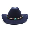 Detail of navy felt cowboy hat featuring leather band with turquoise stone accents - M (56-58cm) / Navy Blue