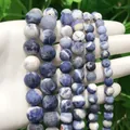 Frosted blue sodalite stone beads for DIY jewelry making shown in five different sizes - Frosted Blue Pattern Stone / 4mm/1 Piece Approximately 90 Pieces/10g