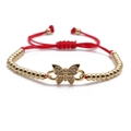 Adjustable red cord bracelet with gold beads and a sparkling butterfly centerpiece - Gold Butterfly + Gold Beads Red Rope