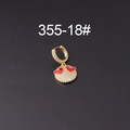 Gold-plated hoop earrings featuring a micro-paved zircon disc with red heart accents - Red Heart Round Tag Style (355-18#)