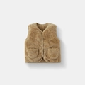Gilet en polaire pour enfants couleur chameau avec boutons et poches avant - Gilet en Peluche à Pressions / Kaki / 80cm
