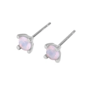Minimalist 925 sterling silver opal stud earrings with iridescent round stones - 925 Silver / Pink Simulated Opal