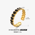 Adjustable 18K gold plated stainless steel ring with black enamel hearts and 0.4cm band - Black Heart - 0.4CM Width (ZN856G-2)