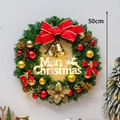 Ghirlanda natalizia 50cm con fiocco rosso oro e targa decorativa Merry Christmas - Ghirlanda da 50CM con Targa Luminosa Mista