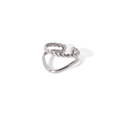 Silver double-layered open ring with twisted texture and smooth finish design - Silver Double Layer Woven Style (TR4017-S)