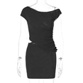 Eng anliegendes schwarzes Glitzer-Minikleid mit asymmetrischem Ausschnitt und Cut-out - S / Schwarz
