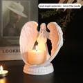 White prayer angel candle holder with detailed wings and a 5x5cm pillar candle - Pure White - Small Angel Candlestick (With 5*5cm Candle)