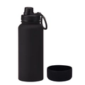 Matte black 1L insulated sports bottle with non-slip silicone base and portable handle - 1 L / Black - Sport