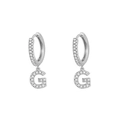 Silver letter G hoop earring with micro-set white zirconias for elegant women - Letter G / Silver