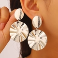 Silver wrinkled geometric statement earrings with textured hammered finish for women - Lathe Processed Silver (4251)