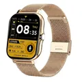 Detail view of gold smart watch with Milanese loop strap showing fitness tracking data display - Gold (Silicone + Steel Band)