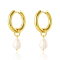 Barok vergulde roestvrijstalen oorringen met elegante witte druppelvormige parels - Waterdruppel Parel Creool (SE22041105)
