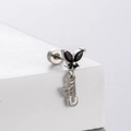 Silver stainless steel stud earring with black zircon butterfly and safety pin pendant - Safety Pin Butterfly Dangle (A82-4#)