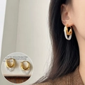 Golden hoop earrings featuring layered silver chain tassels and modern minimalist design - Gold Hoop Silver Tassel Style (ED2428)