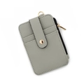 Grey pebbled leather multi-slot card holder with gold zipper and snap closure strap - C6 Grey