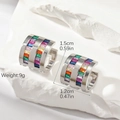 Silver thick hoop earrings with rainbow baguette zircons and measurement specs - Silver / Multi-color Zirconia
