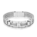Bracelet homme en acier argenté industriel avec chaîne tressée et zircon central - Argent (KB170414-KFC)