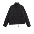 Women's black quilted lightweight jacket with stand collar and adjustable drawstring hem - XS / Black