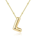 Balloon style letter L pendant necklace in 18K gold finish with beaded chain - Letter L - Gold