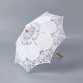 White bridal lace umbrella with elegant floral embroidery and natural wooden handle - Large (Length 43cm/Diameter 50cm) / White