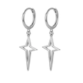 Silberne S925 Sterling Silber Creolen mit vierzackigen hohlen Sternanhängern - 191-Sternanhänger Ohrringe / Weißgold / Silber