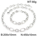 Conjunto de joyas de acero inoxidable con collar y pulsera de 10 mm de ancho - 10mm-Pulsera / Color Acero