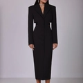 Vestido largo negro entallado con cuello de solapa y aberturas en la cintura para mujer - S / Negro