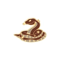 Goldene Schlangen-Emaille-Nadel mit dunkelrotem Finish und gravierten Sternmustern - Braun-goldene Stern-Mond-Schlange
