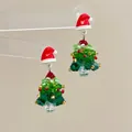 Detailed beaded Christmas tree earrings with crystal accents and red bow design - Christmas Hat-Silver Pin / Stud Earrings