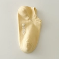 Pale yellow cotton low cut socks with hello embroidery and ribbed cuffs for women - One Size / Milky Yellow