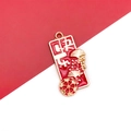 Ciondolo in smalto rosso e oro con foglie di ginkgo e carattere cinese della felicità - Felicità