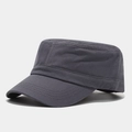 Detailed close-up showing reinforced stitching and twill texture of dark grey cadet cap - Adjustable / Gray