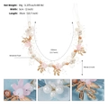Dettaglio dimensioni della fascia da sposa con perle, foglie dorate e fiori in tessuto - Rosa (HS-J6843GPINK)