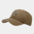 Detail der vintage gewaschenen khakifarbenen Baseballkappe mit Schildkrötenbestickung - Khaki