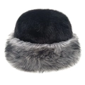Dettaglio del cappello pescatore in pelliccia sintetica con corona nera e bordo grigio - M (56-58cm) / Cappello Mongolo Nero