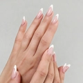 French tip press-on nails with almond shape and glossy pink base in 24-piece set - Almond Shape / Classic Nude French (1XB1-13576)