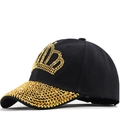 Women's black baseball cap with golden rhinestone crown and shimmering brim - Adjustable / Crown Gold