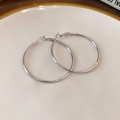 Classic silver hoop earrings for women with large diameter and polished finish - 49# Silver Earring Post - Silver - 40mm Diameter