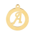 Golden stainless steel round pendant with hollowed letter A for DIY jewelry making - Letter A