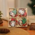 Close-up of 4-pack wooden Christmas gnome ornaments with red beads in a grid box - Style 9